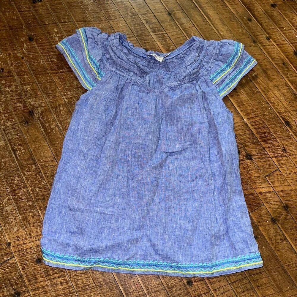 Vineyard Vines linen boho embroidered blue XXS blouse